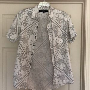 White with design button down